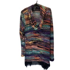 Avenue Women’s 14/16 Blouse Multicolored Silky Stretch Cowl Neck Long Sleeves